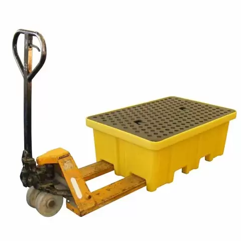 2 drum spill pallet moving by hand pallet truck